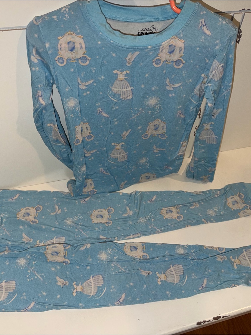 Le Crown Blue Kids Pajama Set with Carriage & Dress Print
